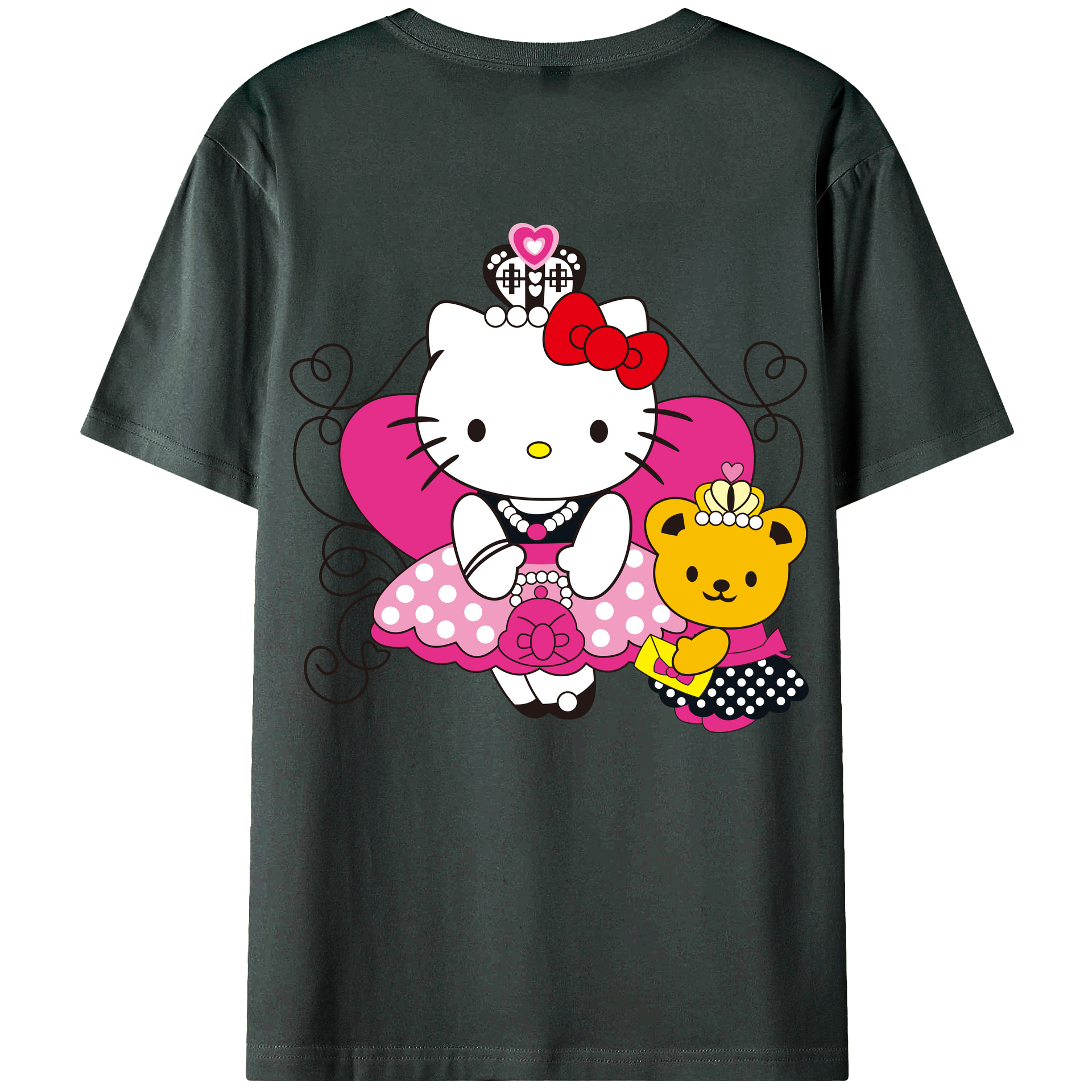 （画像用） Hello Kitty ハローキティ 綿100％ メンズ半袖Tシャツ（バックプリント） 通気性